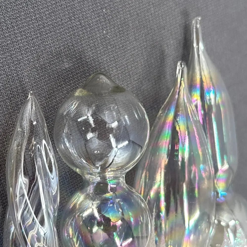 VTG Blown Glass Icicle Christmas Ornaments Clear Iridescent Glitter 4 pc Glam